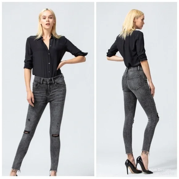 LAST PAIR! VERVET High Waisted Black Acid Wash Skinny Jeans! - Picture 7 of 8